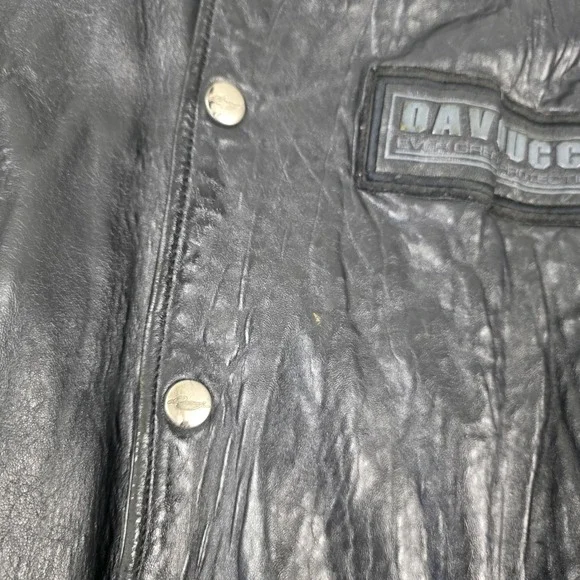 VTG DAVNUCCI Mens Black Genuine Leather Bomber Jacket PatchesXL Can fit 2XL